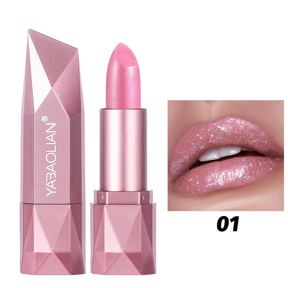Pearlescent Rose Glitter Velvet Lipstick Waterproof Pearly Shine Matte Shimmer Diamond Lipstick Women Sexy Lips Makeup Cosmetic