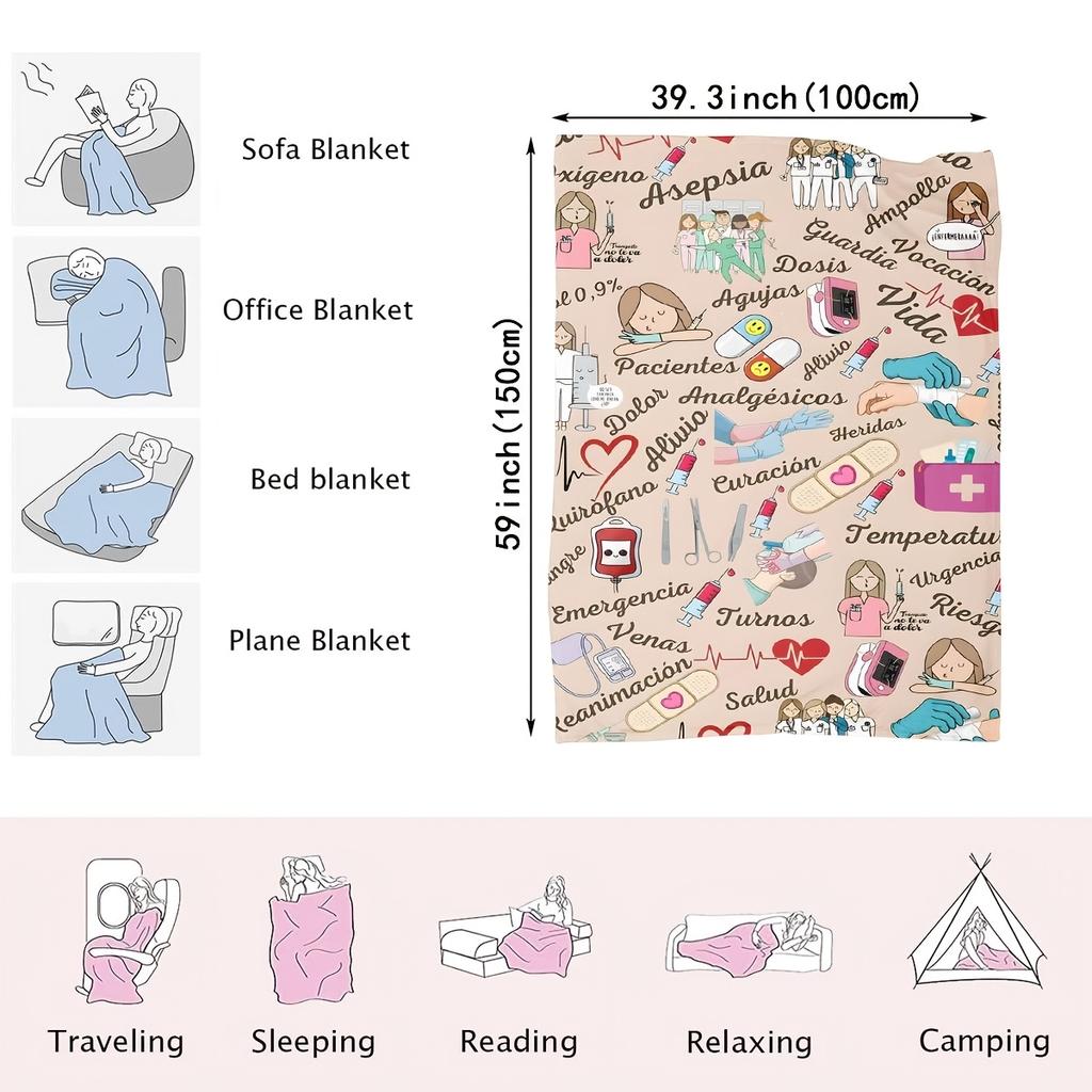Medical Theme Blanket Sofa Cover Office Nap Blanket Decorative Blanket Gift for Parents Gift for Friends Suitable for Camping