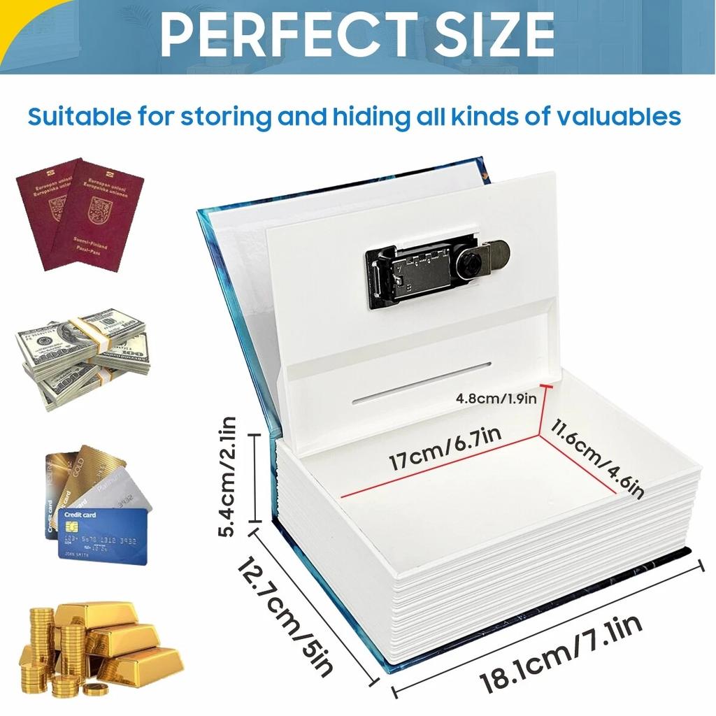 Nowy sejf w kształcie książki z zamkiem szyfrowym – Ukryta skarbonka i tajny schowek dla dzieci, Idealny prezent urodzinowy i świąteczny