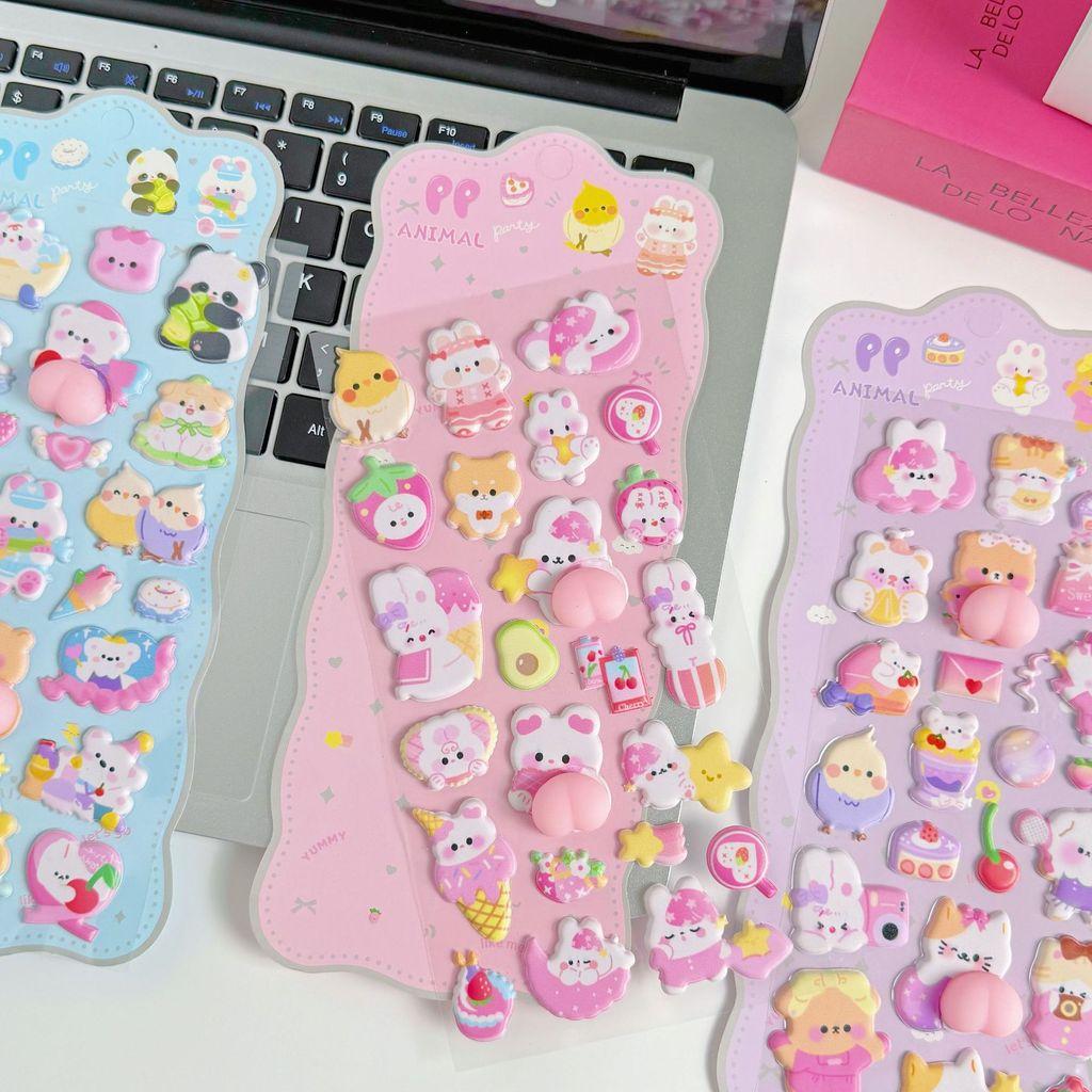 4Pcs 3D Soft Cute Butt 3D Kids Stickers Squishy Animals Rabbit Bear Handmade Decor For Phone Cases Bulingbulingstickers Store