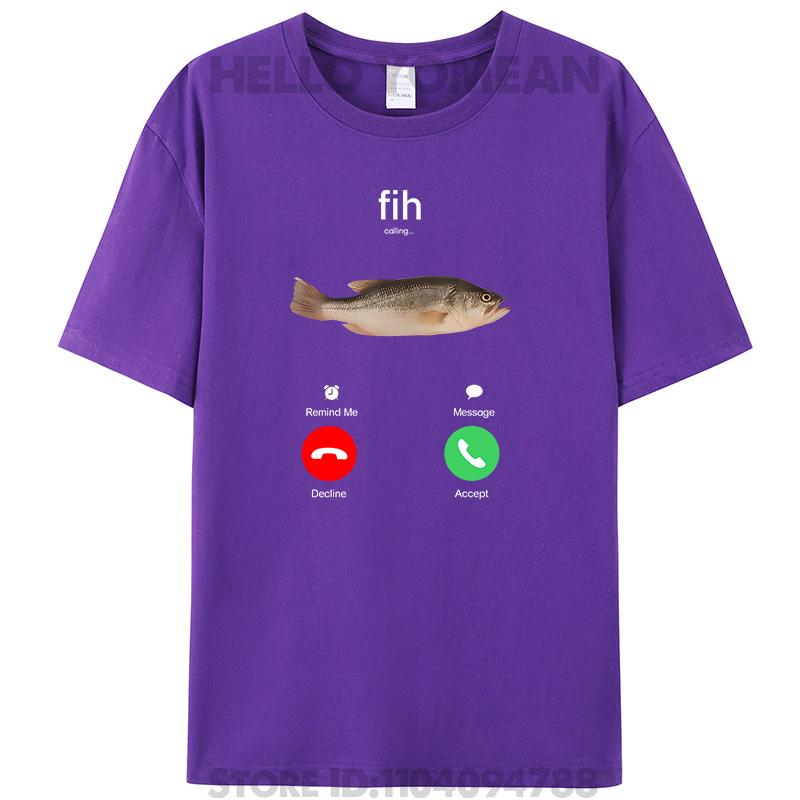 Fih Calling Remind Me Message Decline Accept Phone Call Fish Women Men's Cotton T-Shirt Crewneck Tee Tops Novelty Gifts