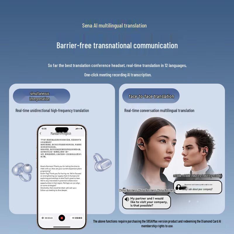 SENA S8S AI Translation Ear Clip Bluetooth Headphones