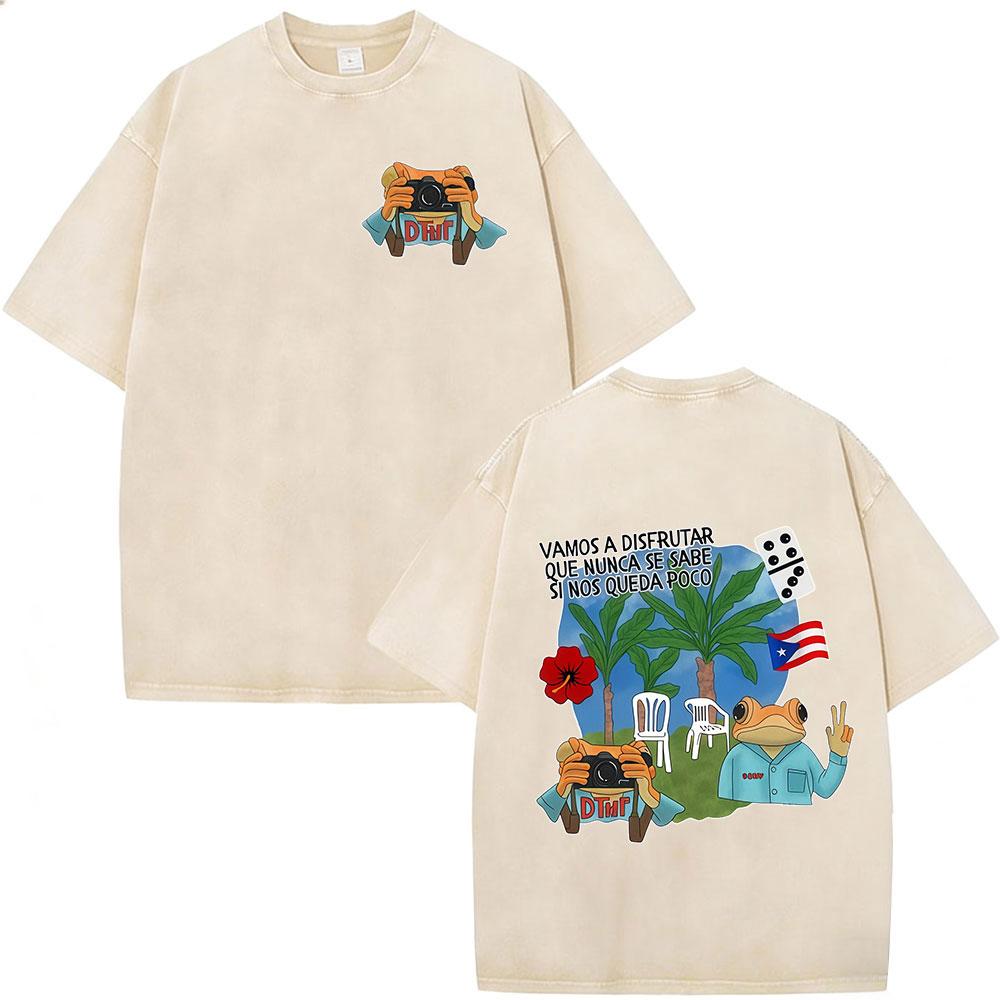Washed Vintage Rapper Bad Bunny Tshirt Debi Tirar Mas Fotos DTMF World Tour T Shirts Men Women Fashion Hip Hop ONeck Tshirts