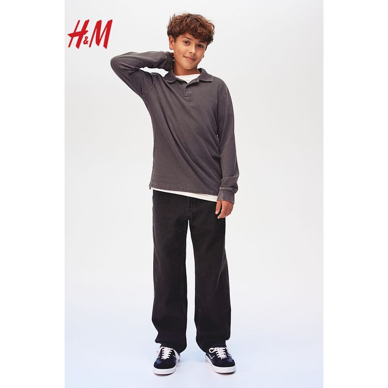 

HM Детская одежда Летние хлопковые брюки для мальчиков средней посадки прямого кроя с широкими штанинами Деним 1078067 Deep Denim Gray 140/60