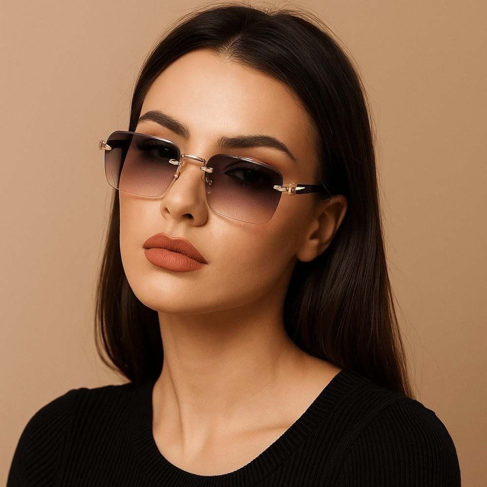 Eyewear Frameless Polarized Sunnies Retro Anti-UV Glasses Catwalk Square Frame Sunglasses  Summer