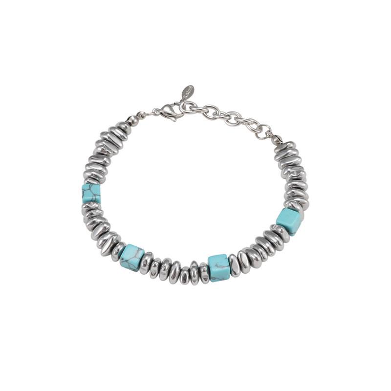 Мужской высококачественный браслет с бирюзовыми и серебряными неровными вкраплениями - Модный, простой дизайн
