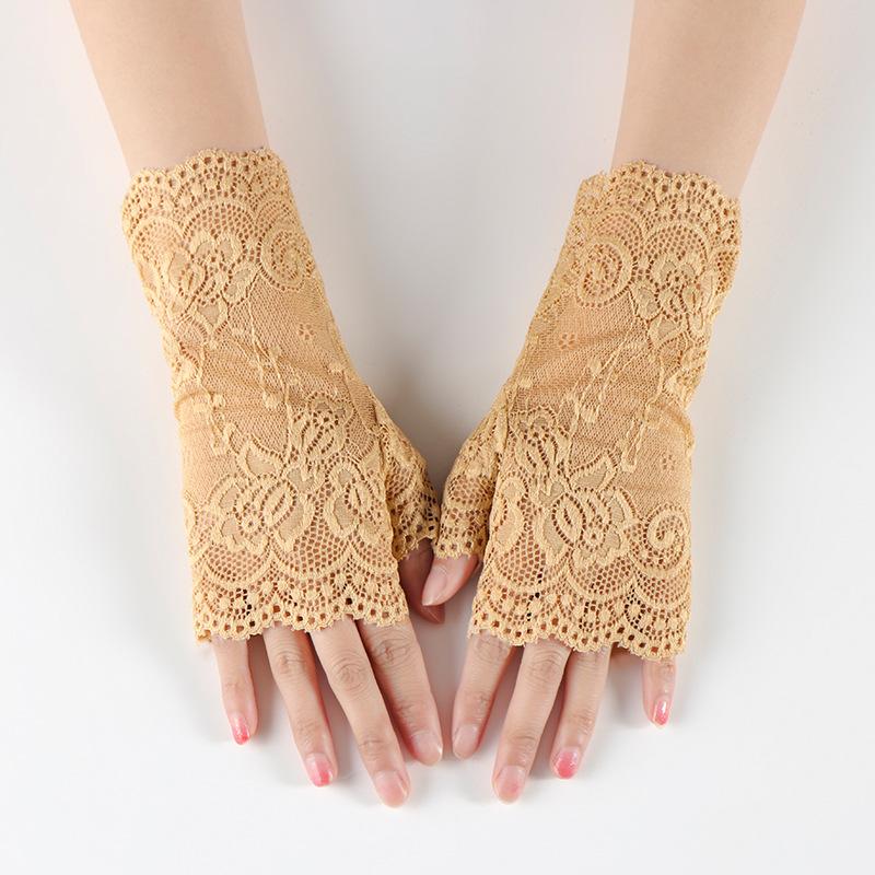 

Женские кружевные короткие перчатки без пальцев для лета, защиты от солнца, свадебной вечеринки, официального мероприятия, элегантные цветочные вышитые модные аксессуары
