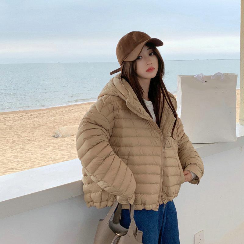 Lightweight Hooded Short Down Jacket 2025 Women'S New Winter Loose Large Size White Duck Down