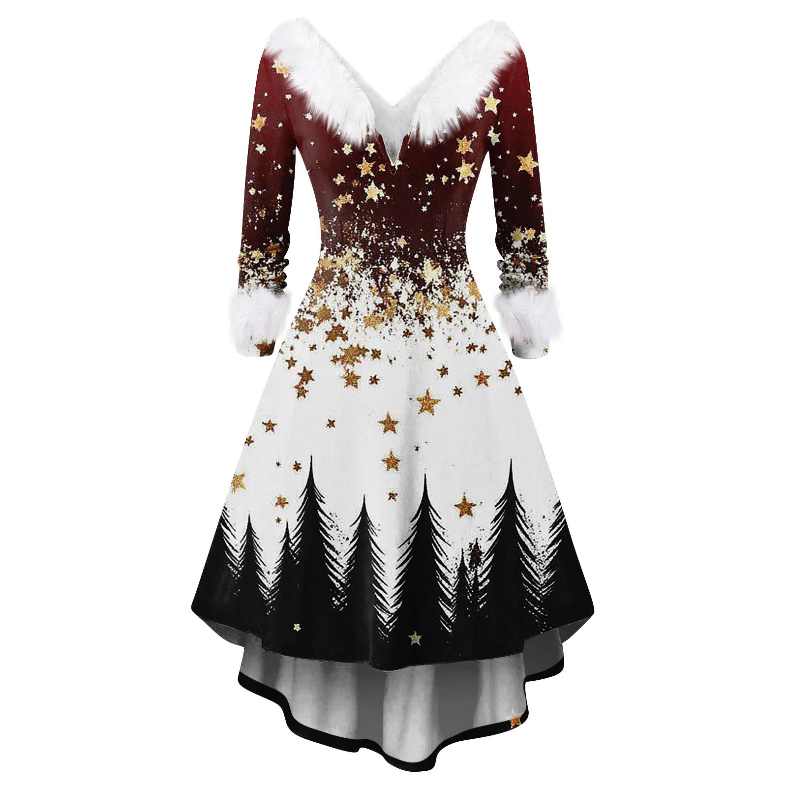 

Женское модное повседневное приталенное платье с рождественским принтом для вечеринки с длинными рукавами XL белый