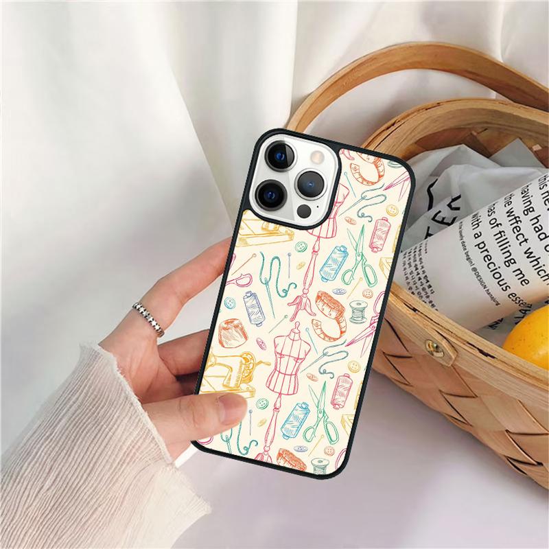 sewing machine tailor elements pattern Phone Case For iPhone 17 Air 16 15 14 11 12 13 Pro MAX Plus coque Cover