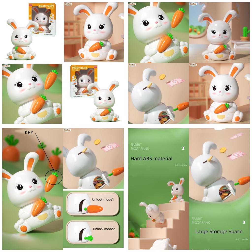 Cute Bunny Coin Bank Large Capacity Cartoon Creative Anti-fall Plastic Savings Jar Gift For Boys And Girls