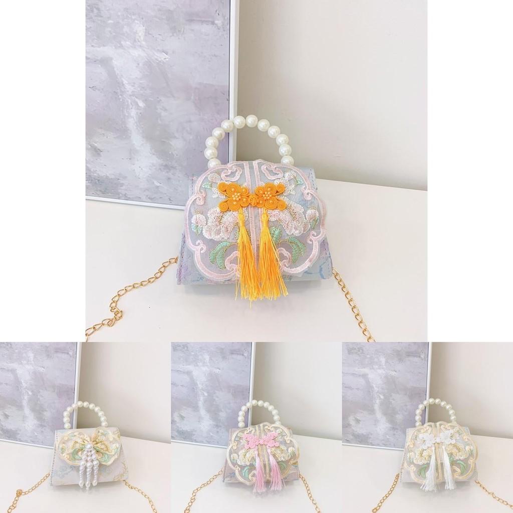 Modern Colorful Kids Shoulder Bag With Trendy Pearls And Elegant Bow Details