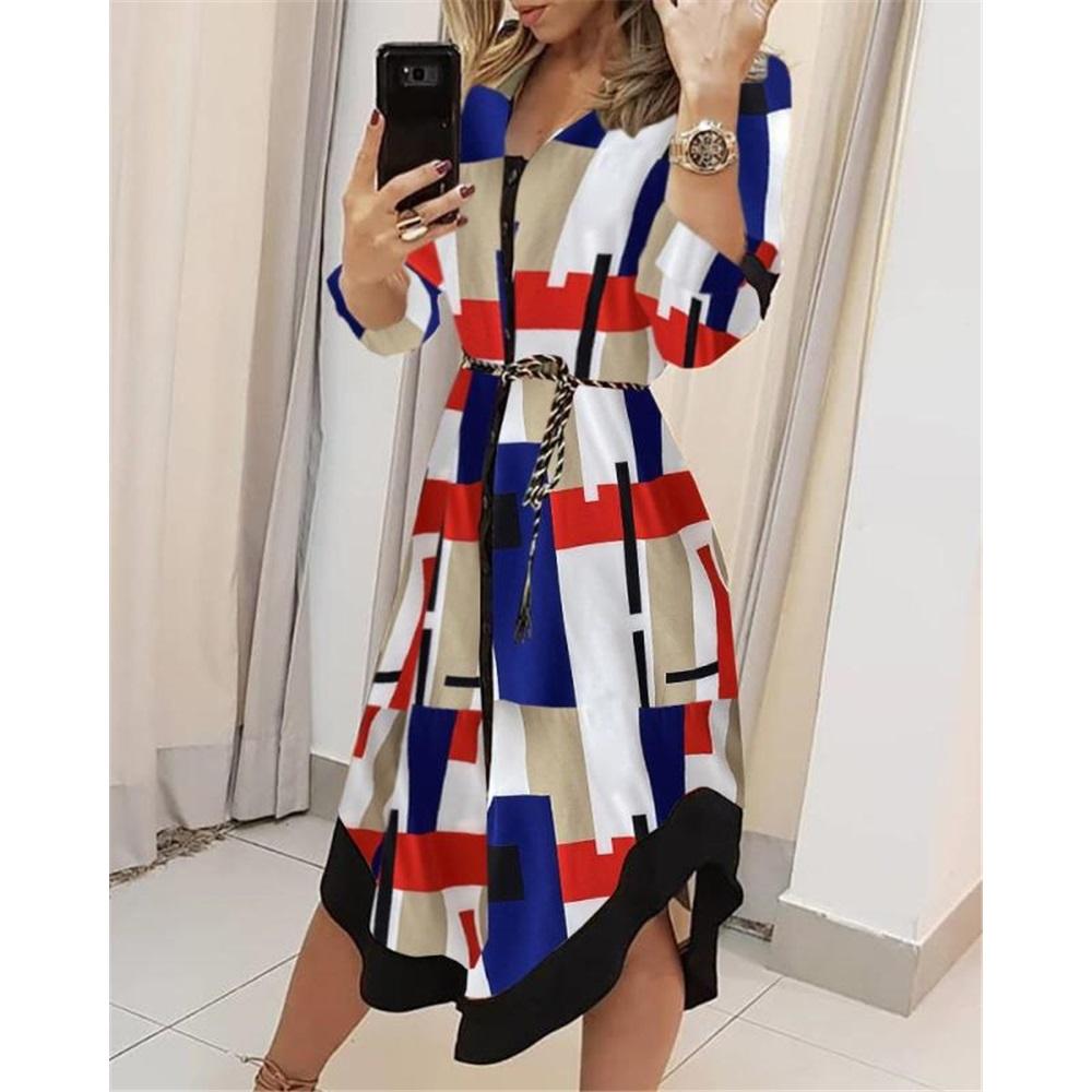 Europe And The United States Women's Temperament Printing Strapped Shirt In The Long Section