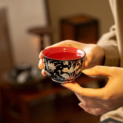 Schwarze Glasierte Silber Gemusterte Teetasse Kreatives Teeschale Niedliche Tasse Teeverkostung Riechbecher Chazhan Meistertassen Trinkgeschirr