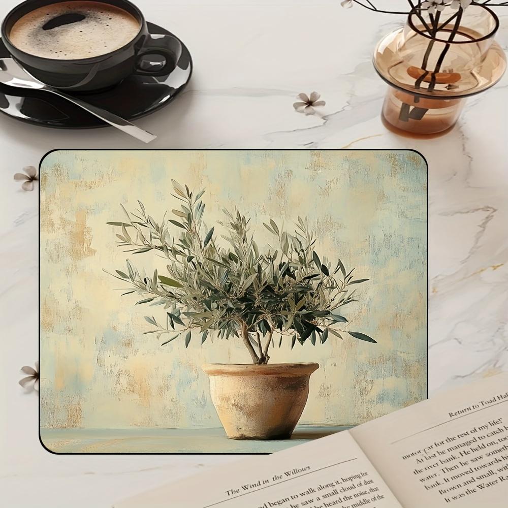 1 Pièce Tapis de Séchage en Caoutchouc avec Imprimé Branche d'Olivier Pour Café Restaurant Cuisine Tapis de Table Vaisselle Durable Terre de Diatomée Tapis de Table Tapis pour Animaux de Compagnie Articles de Café