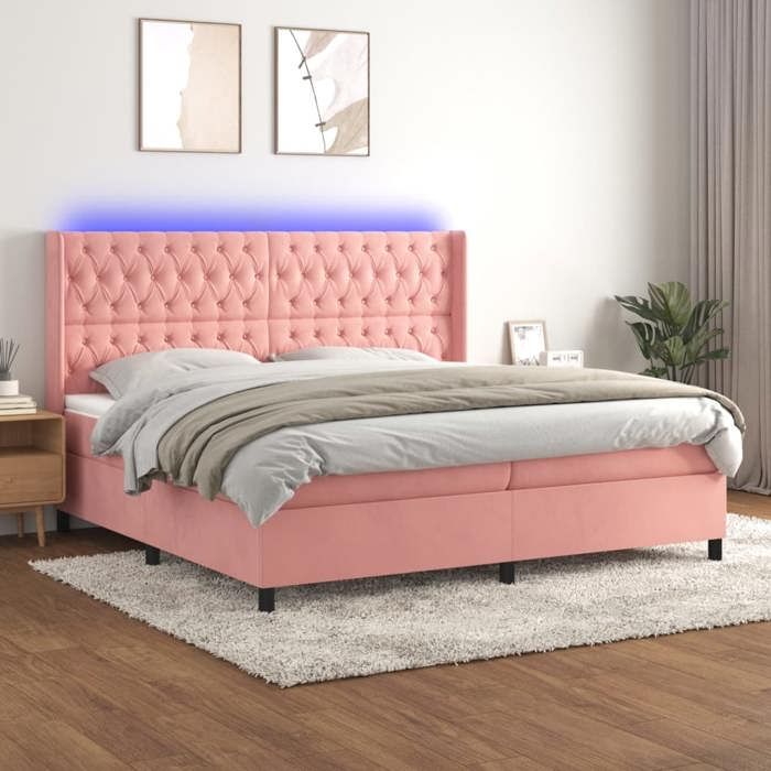 VidaXL Bed Slatted Base with Mattress and LEDs, Upholstered Bed with Headboard, Double Bed, Adult Bedroom Bed, 3139768