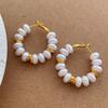 Temperament Double Color Faux Pearl Circle Hoop Earrings For Women Real Gold Plated Copper Wedding Casual Jewelry