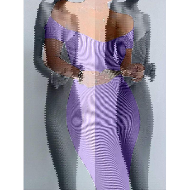 

European and American Women clothes New off-Neck Nightclub Long Slim dress Sexy Women Dress Purple S