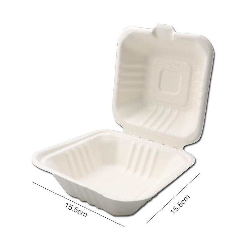 Microwavable 6-inch Sugarcane Pulp Burger & Meal Box - Disposable Takeaway & Cake Packaging