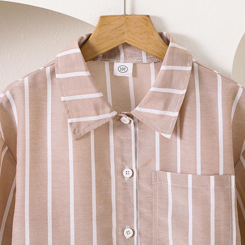 Children Shirt 2025 Autumn New Boys And Girls Casual Color Block Vertical Striped Outerwear Base Long Sleeve Shirt Top