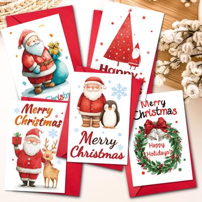 10PCS Christmas Greeting Cards Set with Envelopes, Cartoon Hand-drawn Xmas Cards for Holiday Wishes & Gifts