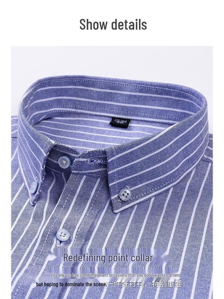 2025 Men's Striped Cotton Oxford Long Sleeve Button-Down Cardigan Shirt, Plus Size Available
