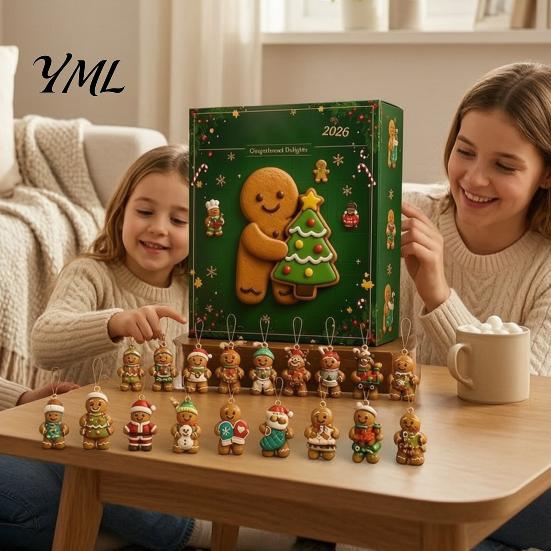 December Daily Countdown Activities 2026 Gingerbread Man Advent Calendar, 24 Day Christmas Decoration for Shelf Decor Kids Adults, Festive Holiday