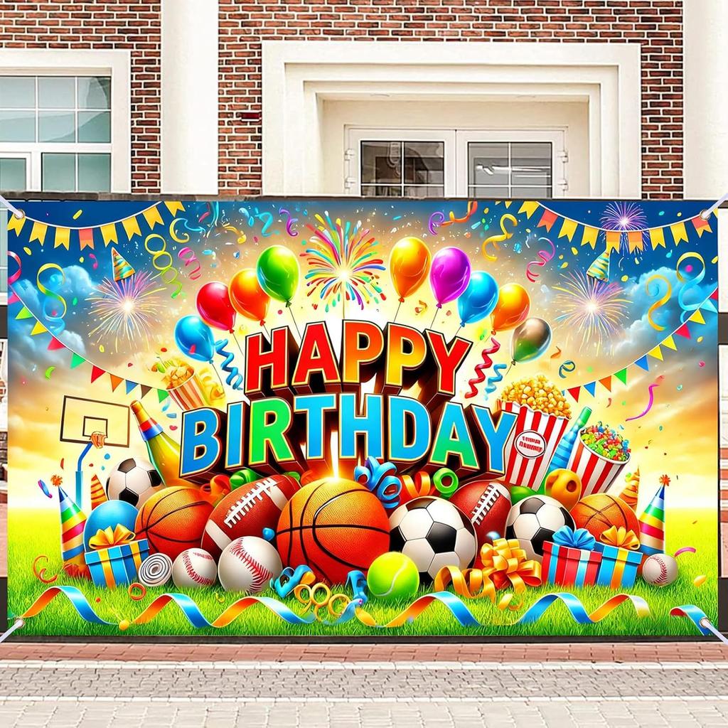 Glowing Soccer Happy Birthday Banner, Large Sports Backdrop for Outdoor Indoor Party Photo Booth