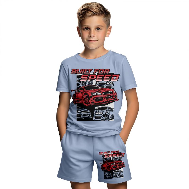 Children's Clothing Suit for Boy Summer Short Sleeve T-Shirt Set Shorts Child Cartoon 3D Car Print Girl Fashion Children's Sets