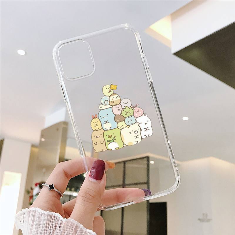 Cute Cartoon Sumikko Gurashi Phone Case For iPhone 11 12 Mini 13 14 15 Pro XS Max X Plus SE XR Transparent Shell