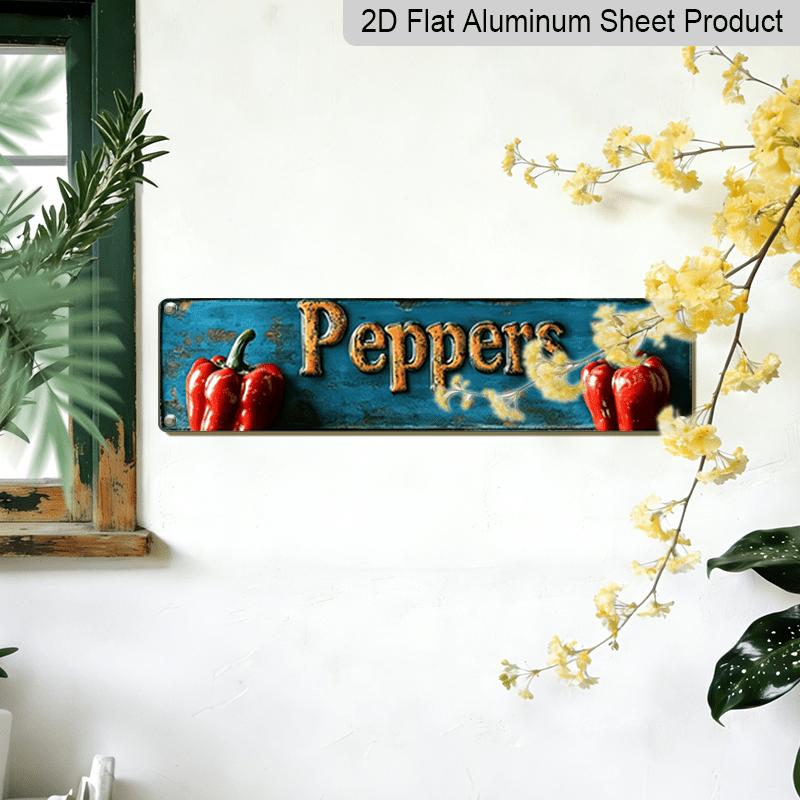 2D Flat, 1pc, 3.94 X 15.74 Inches Aluminum Decorative Sign -2D Printed Signs and Plaques for Outdoor Use, Featuring Peppers. These Retro-Style