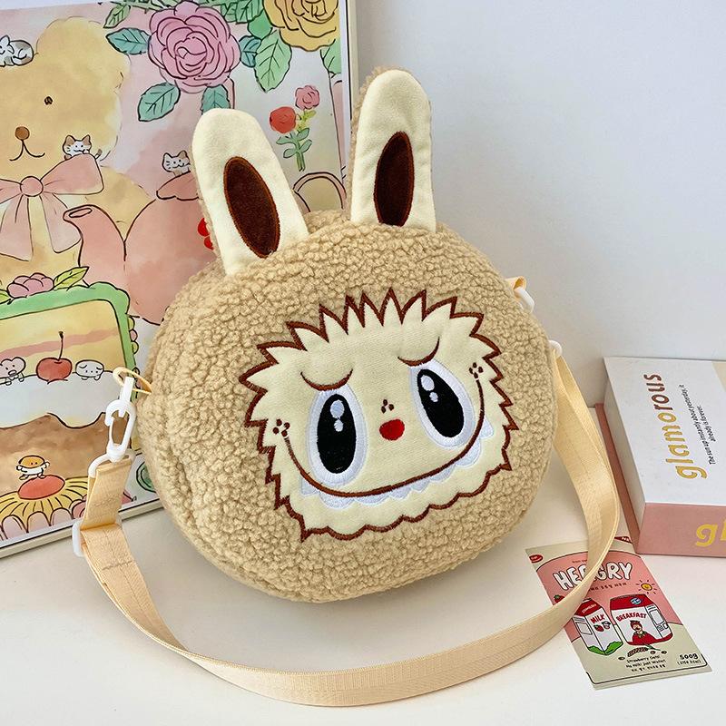 Roztomilá kreslená postavička crossbody messenger taška plyšová se zapínáním na zip jednobarevná taška přes rameno, plyšová crossbody peněženka na mince