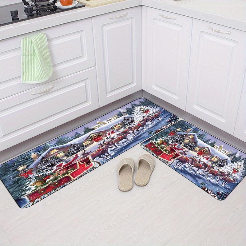 Christmas Elk Snowflake Kitchen Mat Home Decor Winter Xmas Kitchen Hallway Balcony Laundry Non-slip Rugs Christmas Decorations