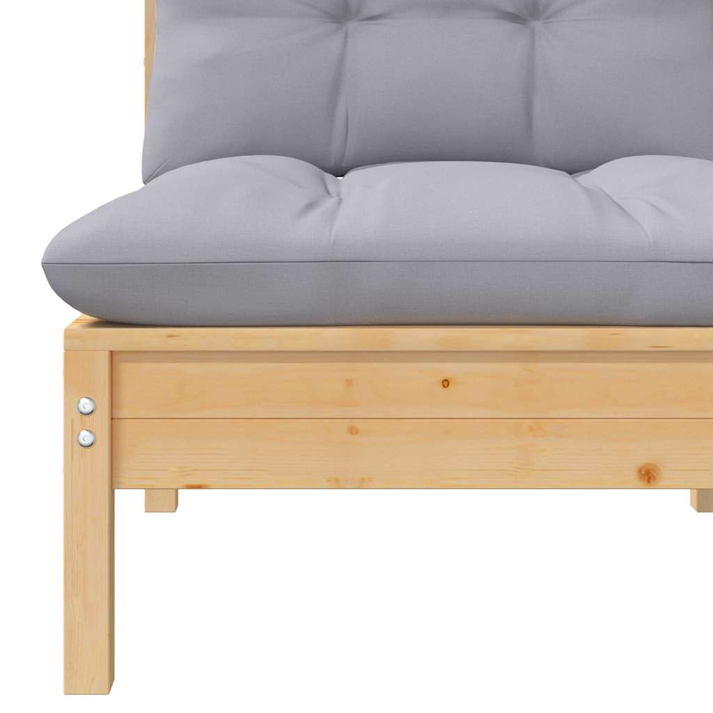 vidaXL 2-Sitzer-Gartensofa mit Grauen Kissen Massivholz Kiefer