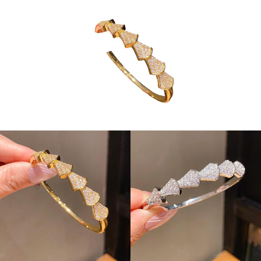 Geometric Cuff Bracelet With Cubic Zirconia For Fashion Casuals