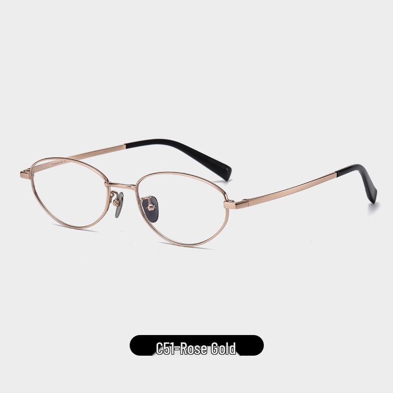 Ultra-Light Titanium Oval Frame Myopia Glasses, Women's Anti-Blue Light Gold Wire Nerd Style