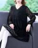 Middle Aged Mother Long Sleeve V-Neck Tops Loose Mid-Lentgh Women T-Shirt Spring Large Size Lace Bottoming Shirt