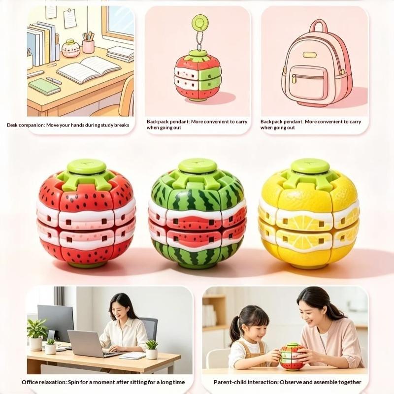 Fruit Shaped Fidget Puzzle Toy Rotatable Splicing Smooth Texture Stress Relieving Fidget Toy for Kids Anxiety Relief