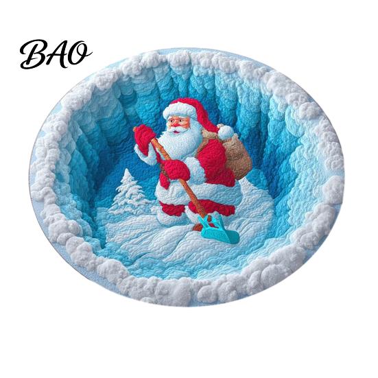 Holiday Party Floor Covering Round Christmas Rug, 39" Imitation Cashmere Santa Snowflake Pattern, Pattern Rug Area for Home Living Room Bedroom Decor