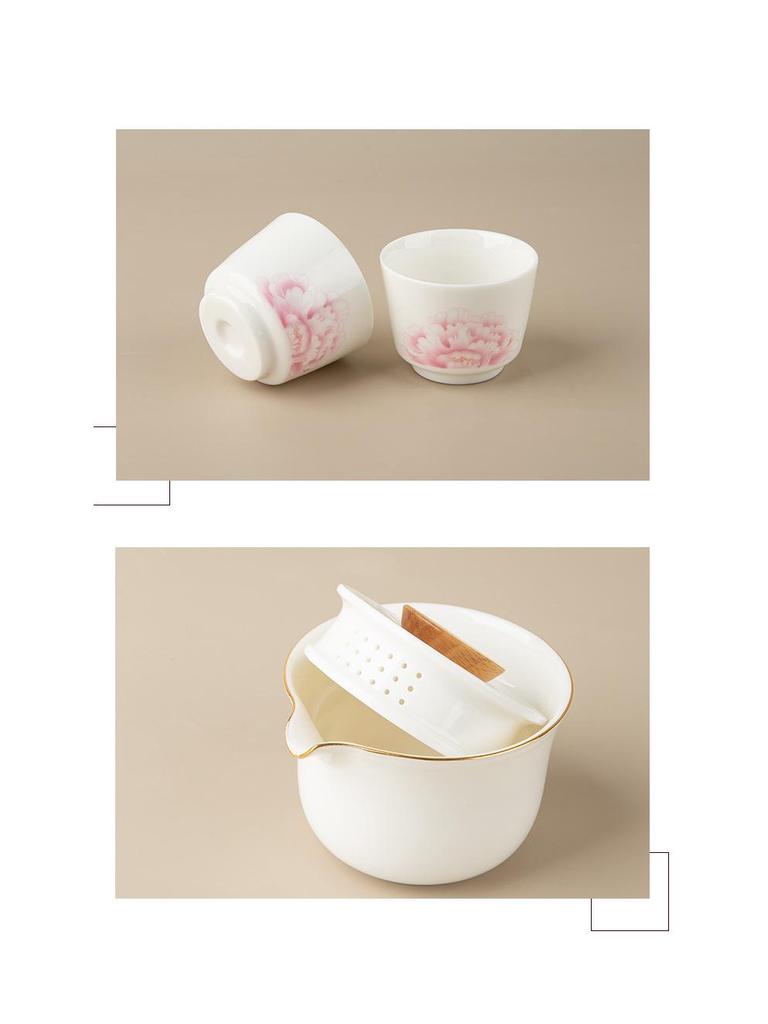 Sheep Fat Jade Portable Ceramic Tea Set - One Pot, Two Cups, Travel-Friendly Souvenir.