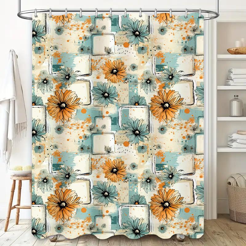 Modern Pattern Shower Curtain Blue Green Yellow Floral Design Polyester Fabric Waterproof Bathroom Decoration Decor Size 180x240
