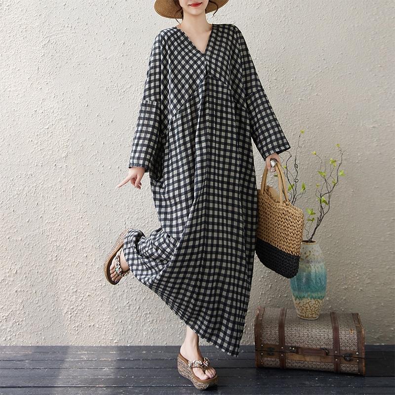 Long Sleeve Plus Size Cotton Vintage New In Dresses for Women Casual Loose Maxi Spring Autumn Dress