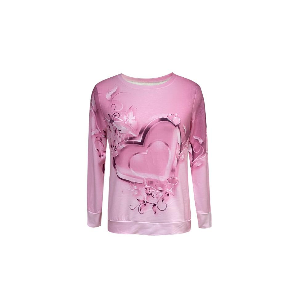 Dámské Módní Oblečení s Potiskem Srdce v Gradientních Barvách, Kulatým Výstřihem a Dlouhým Rukávem