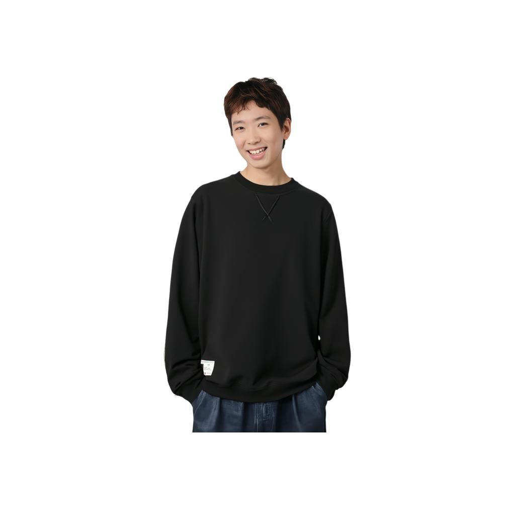 Futter Sport Trend Serie Einfarbig Kleines Logo Pullover Langarm Rundhalsausschnitt Sweatshirt Herren Oberteile Schwarz AWDT073-4