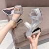 11CM Silver High Heels Slippers White Square Toe Platform Sandals For Women Summer Ladies Heeled Shoes Black Sandalias Mujer