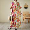 Real Shot Summer Thin V-neck Cotton and Linen Large Size Loose Literary Holiday Style Beach Dress Long Women
