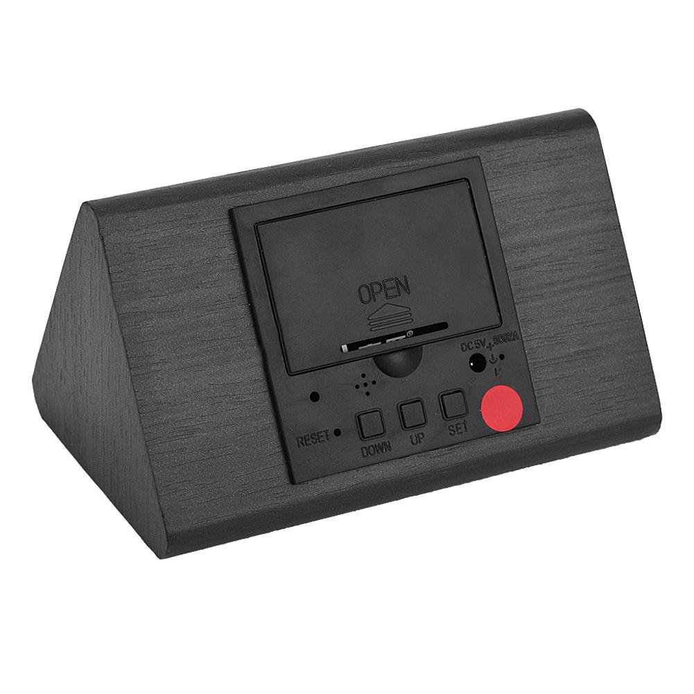 Wooden Electronic Digital Alarm Clock LED Display Temperature Time Voice Control Black Wood