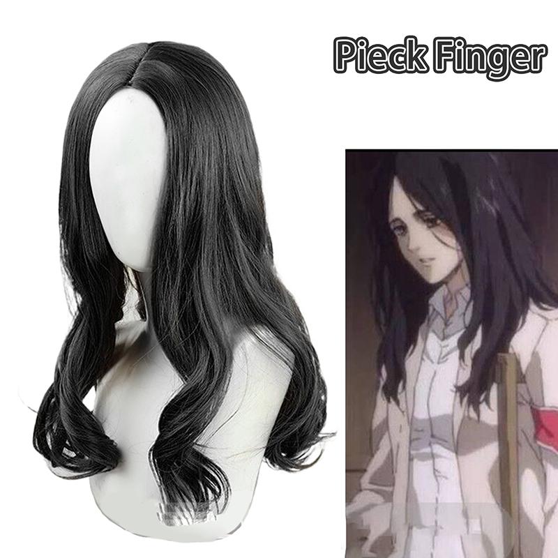 Attack On Titan Pieck Finger Cosplay Parykker 60 cm Langt Svart Hår Varmebestandige Syntetiske Parykker Halloweenfest Kvinne Rolle Rekvisitter