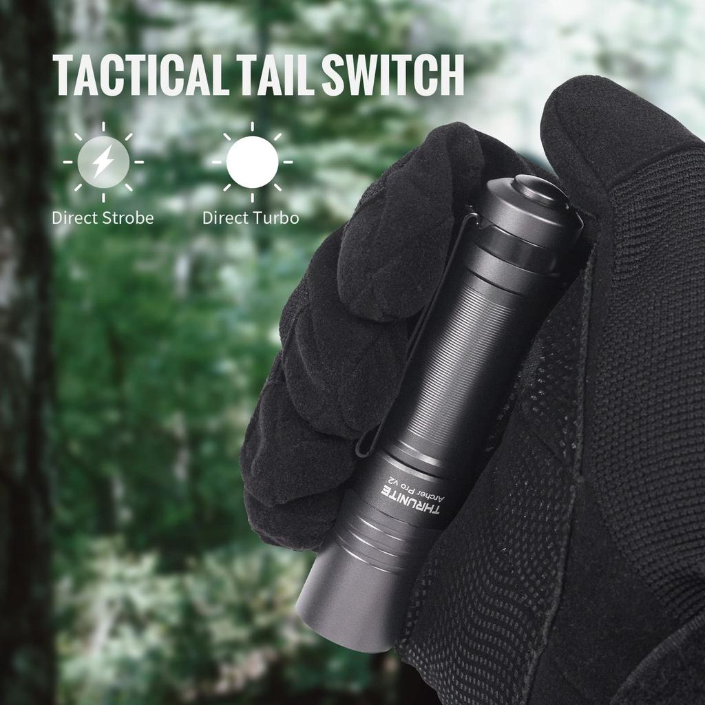 ThruNite ARCHER PRO V2 EDC Mini Tail Switch LED USB C Compact Pocket Flashlight with 4 Modes Lightweight for Emergency Outdoor and Power Outages Gray