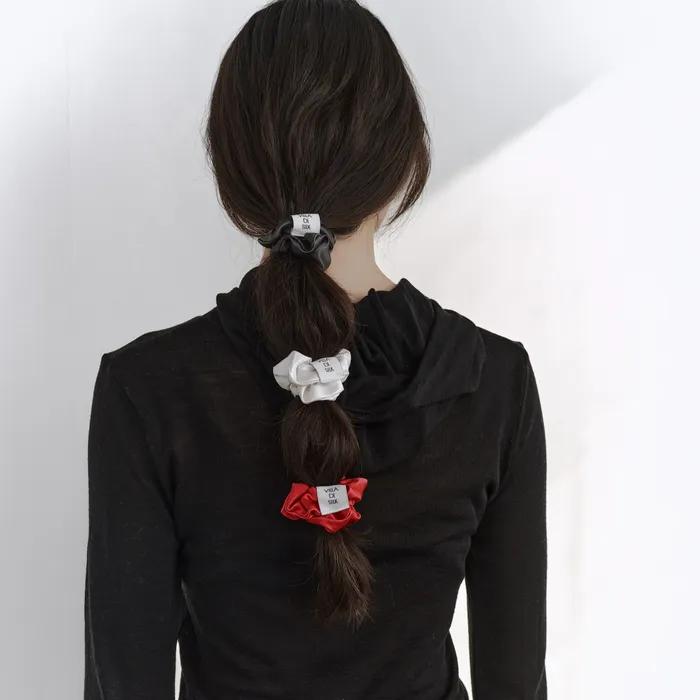 Baby Scrunchie 3-Set (Off-white/Cherry red/Charcoal) Silk Scrunchie Set